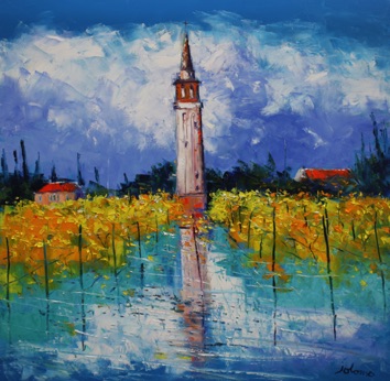 Water tower reflections flooded vineyard and garden Isola Di Sant'Erasmo 30x30